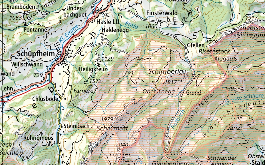 swisstopo national map showing the protected perimeter of Klein Entlen (Mire landscape)