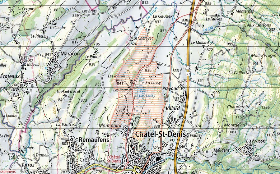 Carta nazionale swisstopo con il perimetro protetto di Lac de Lussy (Paesaggio palustre)