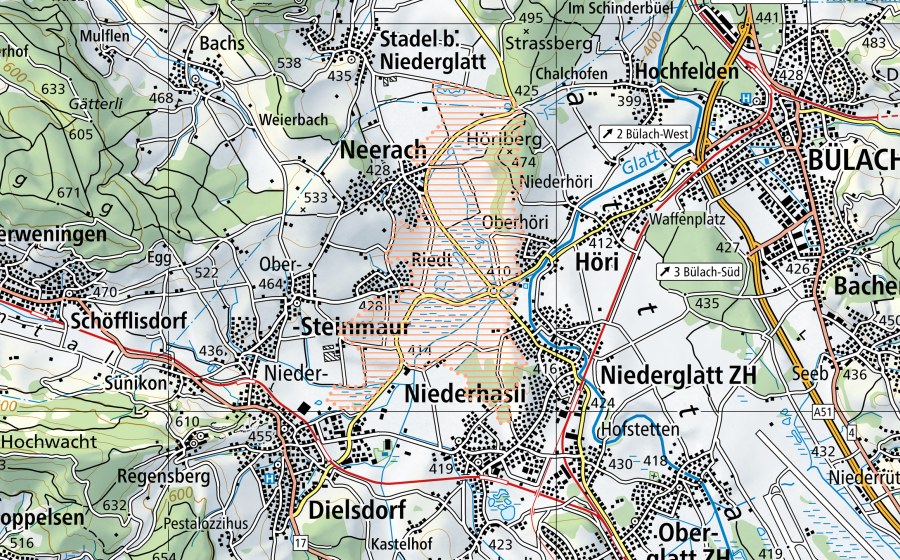 Carta nazionale swisstopo con il perimetro protetto di Neeracher Ried (Paesaggio palustre)