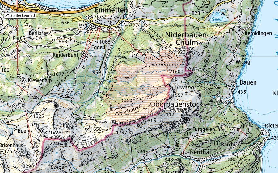swisstopo national map showing the protected perimeter of Oberbauen/Scheidegg (Mire landscape)