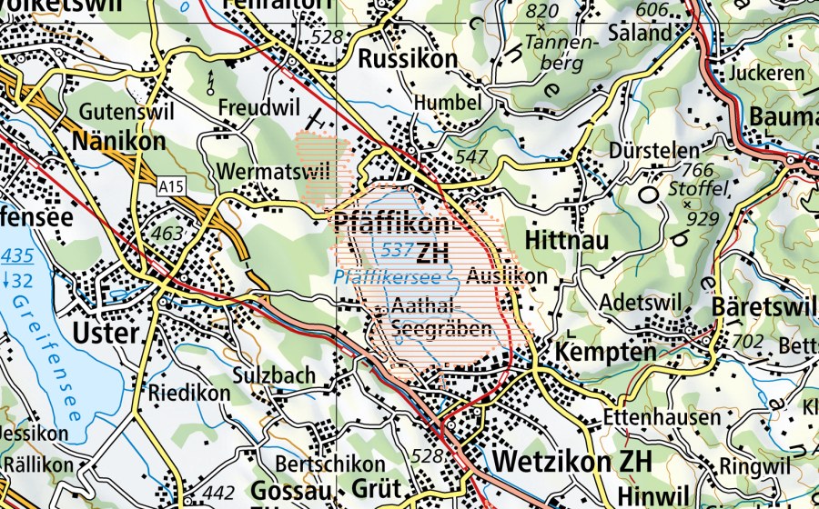 Landeskarte swisstopo mit dem Schutzperimeter von Pfäffikersee (Moorlandschaft)
