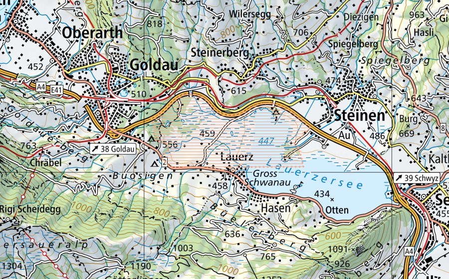 Landeskarte swisstopo mit dem Schutzperimeter von Sägel/Lauerzersee (Moorlandschaft)