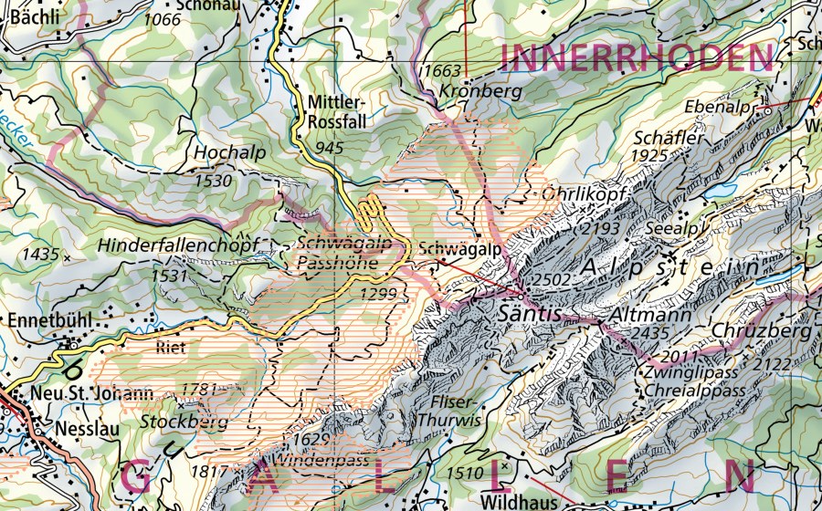 swisstopo national map showing the protected perimeter of Schwägalp (Mire landscape)