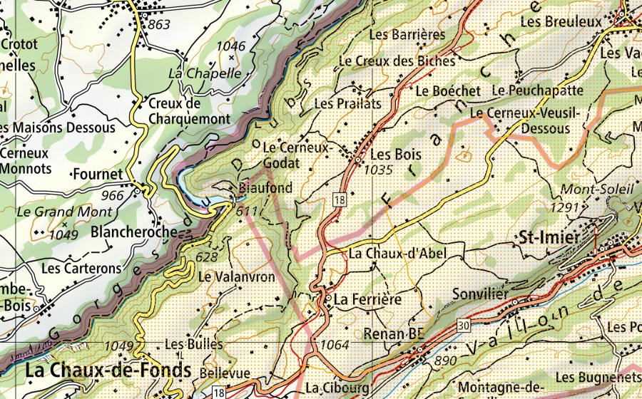 Carta nazionale swisstopo con il perimetro protetto di Parc du Doubs (Parco d’importanza nazionale)
