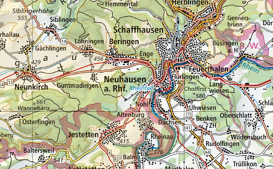 Landeskarte swisstopo mit dem Schutzperimeter von Regionaler Naturpark Schaffhausen (Park von nationaler Bedeutung)