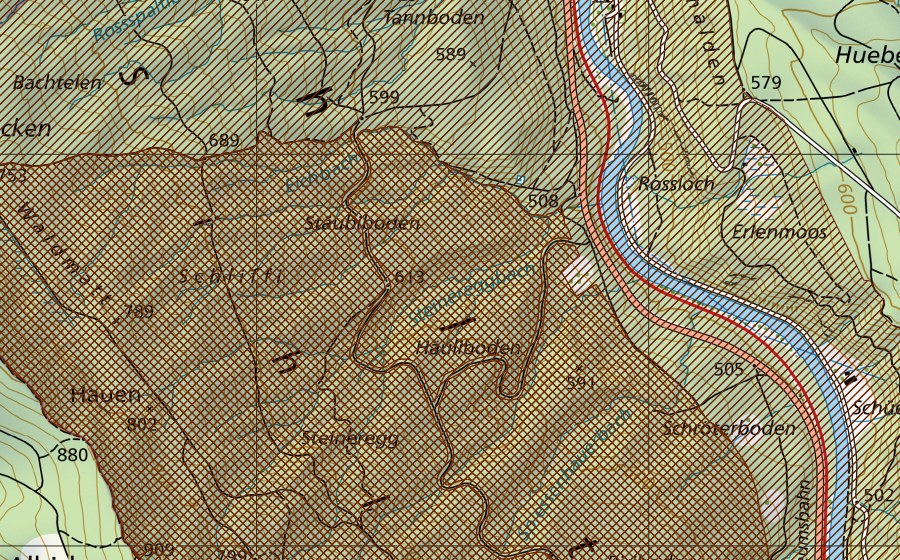 Carta nazionale swisstopo con il perimetro protetto di Wildnispark Zürich Sihlwald (Parco d’importanza nazionale)