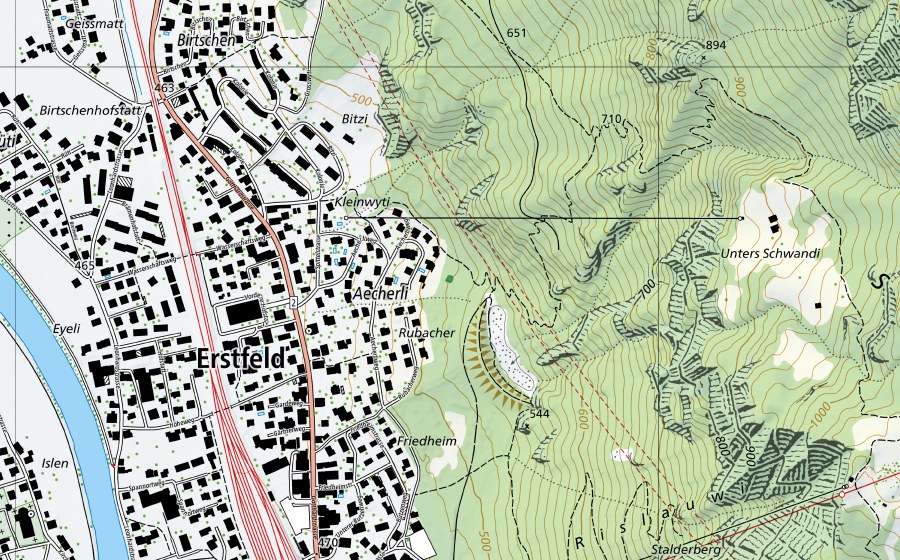 Carte nationale swisstopo avec le périmètre protégé de Aecherli Amphibienweiher (Réserve naturelle)