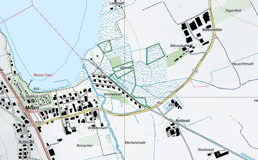 Carte nationale swisstopo avec le périmètre protégé de Altmoos (Réserve naturelle)