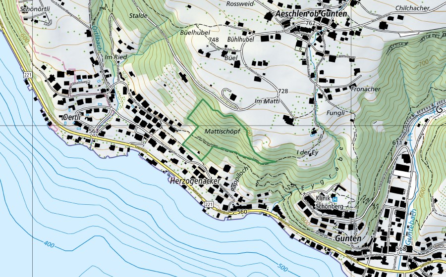 Carte nationale swisstopo avec le périmètre protégé de Amez - Droz (Réserve naturelle)