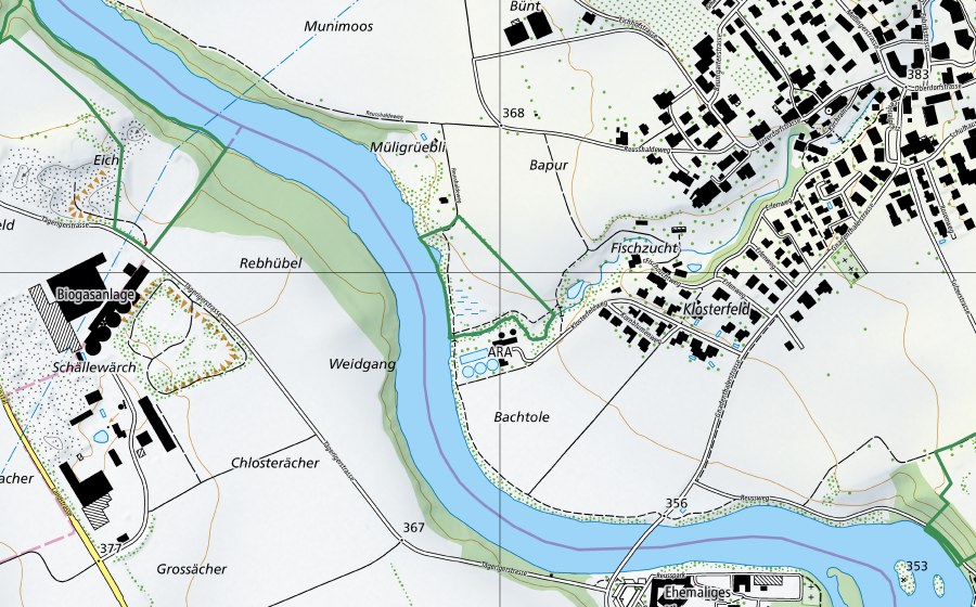 swisstopo national map showing the protected perimeter of Bachdole (Nature reserve)