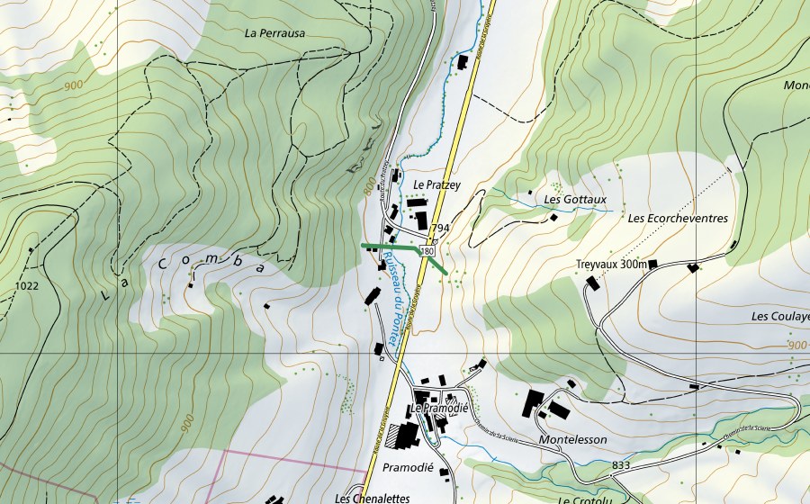 Carte nationale swisstopo avec le périmètre protégé de Barrage antichar Treyvaux (Réserve naturelle)