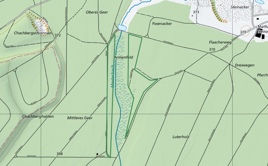 swisstopo national map showing the protected perimeter of Bibersee Marthalen (Nature reserve)