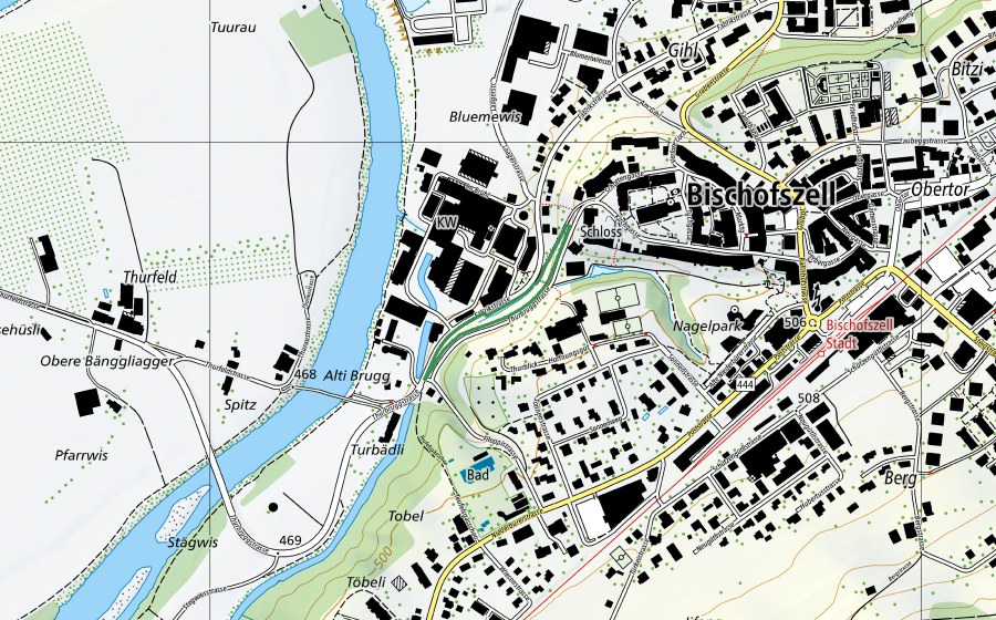 Carte nationale swisstopo avec le périmètre protégé de Bischofszell Böschung (Réserve naturelle)