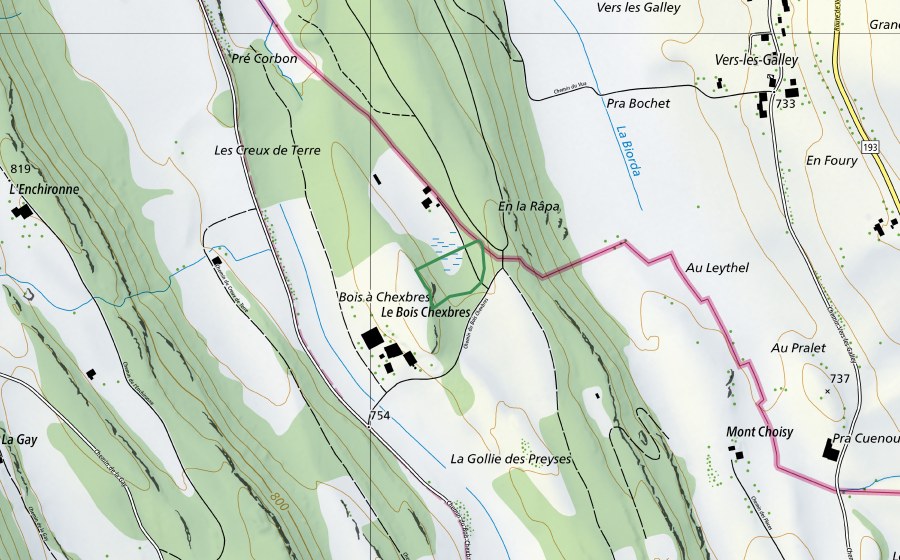 Carta nazionale swisstopo con il perimetro protetto di Bois Chexbres (Riserva naturale)