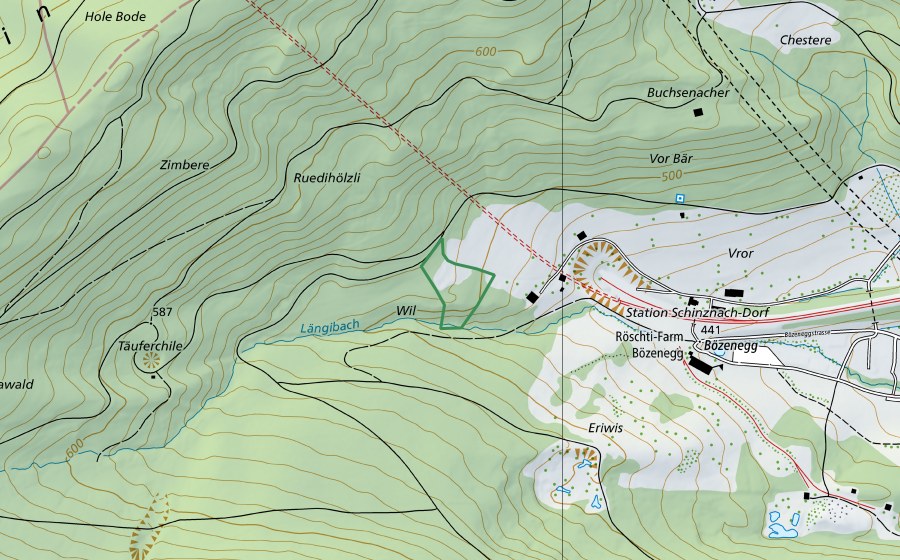 Carte nationale swisstopo avec le périmètre protégé de Bözenegg (Réserve naturelle)