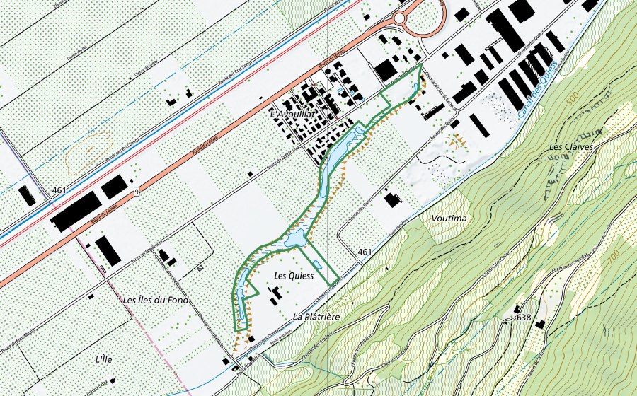 Landeskarte swisstopo mit dem Schutzperimeter von Bras de Quiess (Naturschutzgebiet)