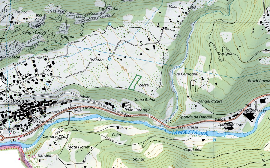 swisstopo national map showing the protected perimeter of Brentan (Nature reserve)