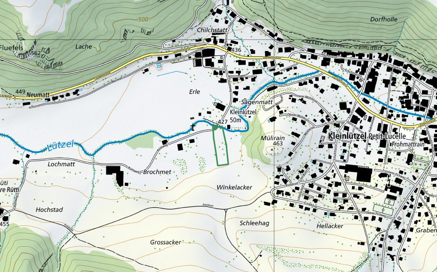Carte nationale swisstopo avec le périmètre protégé de Brochmatt (Réserve naturelle)