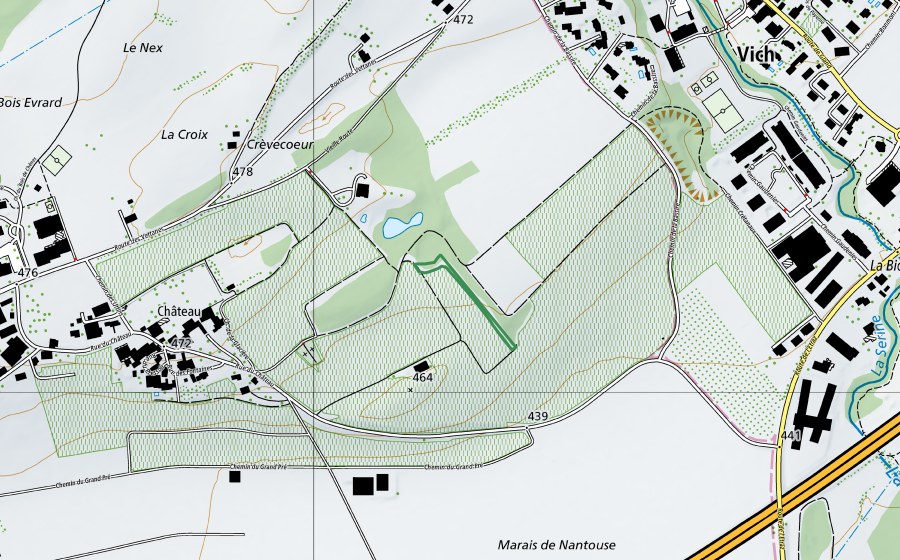 swisstopo national map showing the protected perimeter of Chanellaz (Nature reserve)
