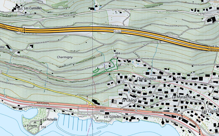 Landeskarte swisstopo mit dem Schutzperimeter von Chavonchin-Chatacombe (Naturschutzgebiet)
