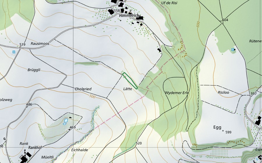 Carte nationale swisstopo avec le périmètre protégé de Choleried (Réserve naturelle)