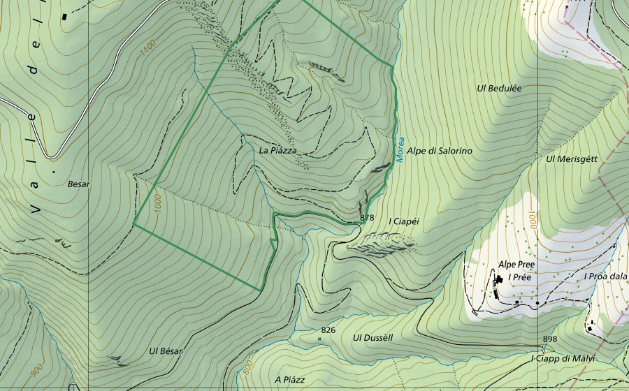 Carte nationale swisstopo avec le périmètre protégé de Ciapelli (Réserve naturelle)
