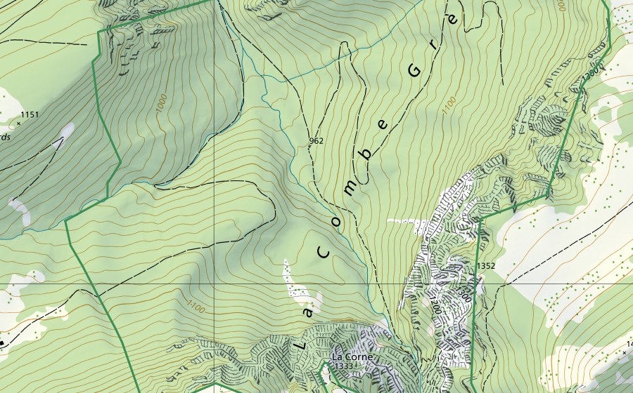 Carte nationale swisstopo avec le périmètre protégé de Combe Grède (Réserve naturelle)