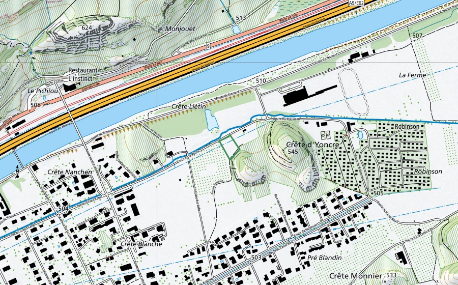 Carte nationale swisstopo avec le périmètre protégé de Crête Liétin (Réserve naturelle)