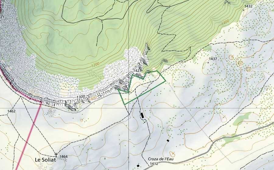Landeskarte swisstopo mit dem Schutzperimeter von Croza (Creux du Van) (Naturschutzgebiet)
