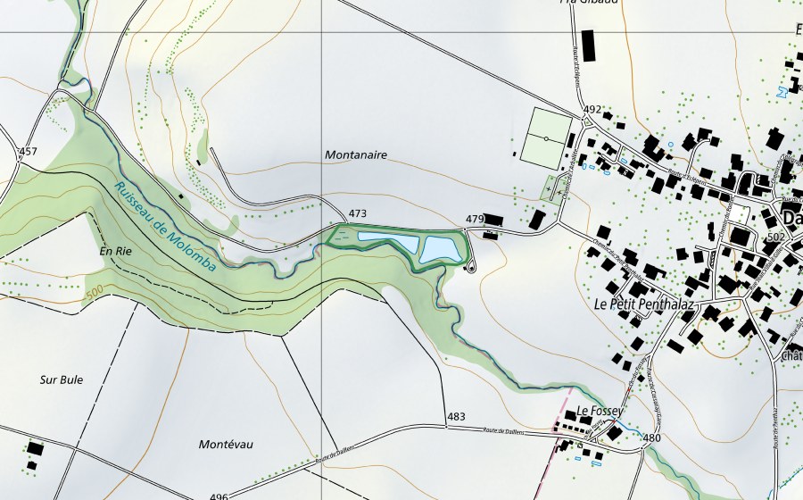 Landeskarte swisstopo mit dem Schutzperimeter von Daillens (Naturschutzgebiet)