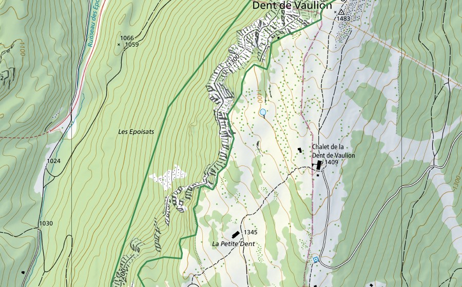 Carte nationale swisstopo avec le périmètre protégé de Dent de Vaulion (Réserve naturelle)