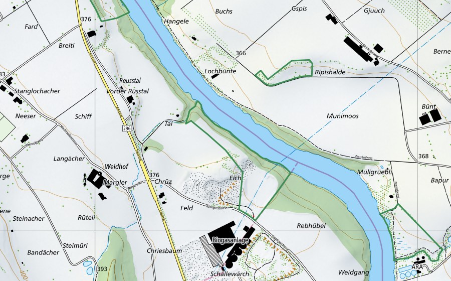 Carte nationale swisstopo avec le périmètre protégé de Eichfeld (Réserve naturelle)