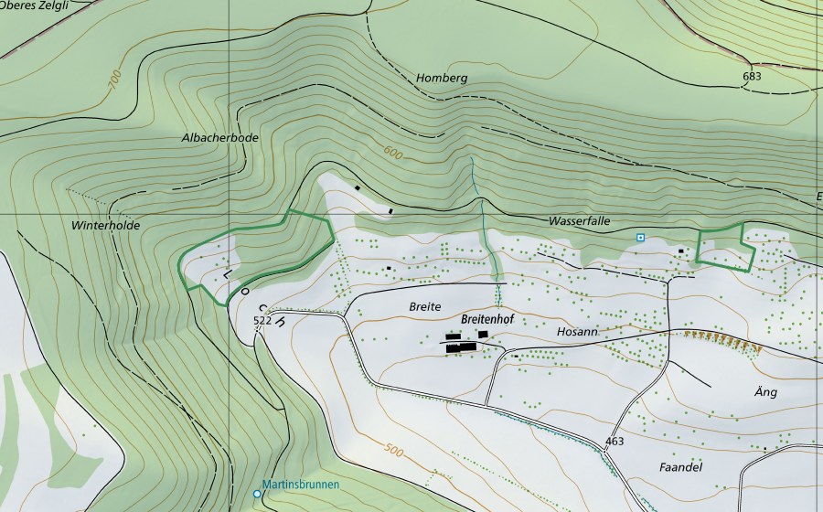 Carte nationale swisstopo avec le périmètre protégé de Eihalde, Loch (Réserve naturelle)