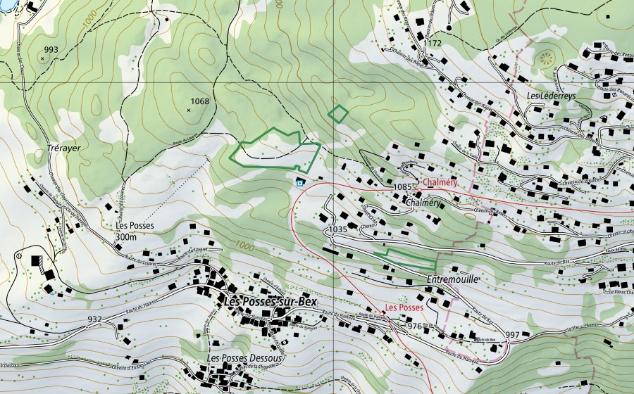 swisstopo national map showing the protected perimeter of En Pravoutioz (Nature reserve)