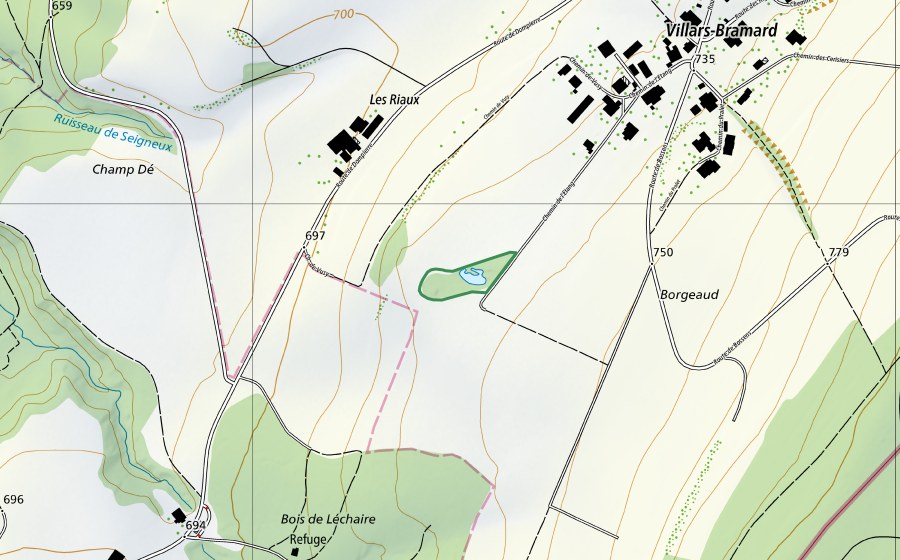 Carte nationale swisstopo avec le périmètre protégé de En Vuzy (Réserve naturelle)