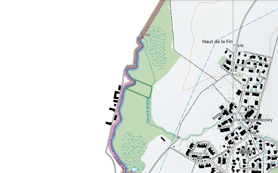 Landeskarte swisstopo mit dem Schutzperimeter von Entre les deux Terreaux (Naturschutzgebiet)