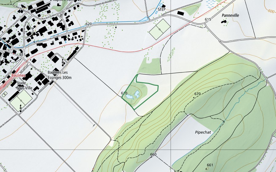 swisstopo national map showing the protected perimeter of Entremur (Nature reserve)