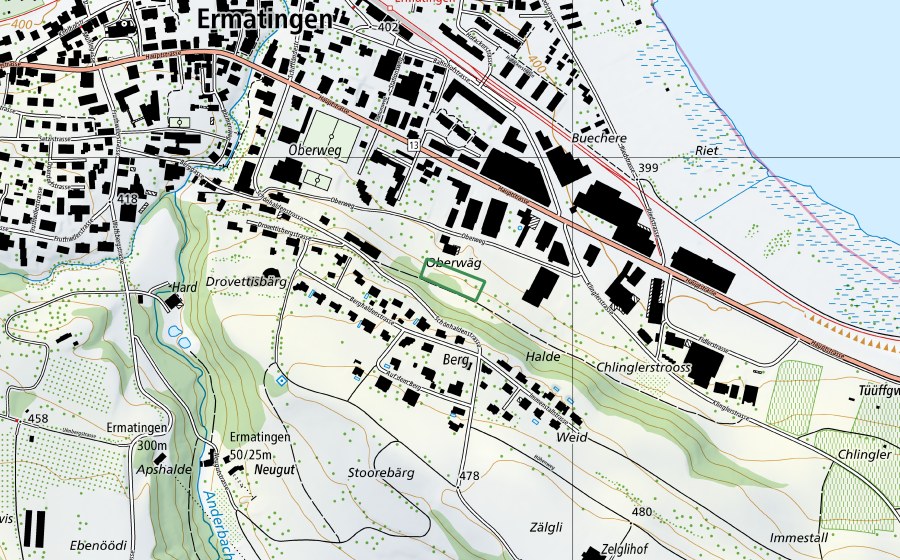 Landeskarte swisstopo mit dem Schutzperimeter von Ermatingen Oberwäg (Naturschutzgebiet)