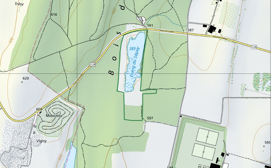 Landeskarte swisstopo mit dem Schutzperimeter von Etang du Sépey (Naturschutzgebiet)