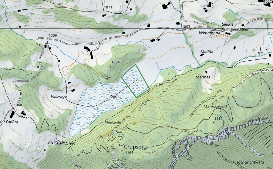 Carte nationale swisstopo avec le périmètre protégé de Fadära (Réserve naturelle)