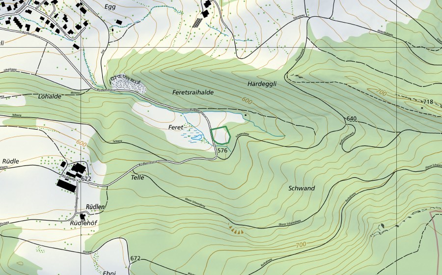 swisstopo national map showing the protected perimeter of Feret (Nature reserve)