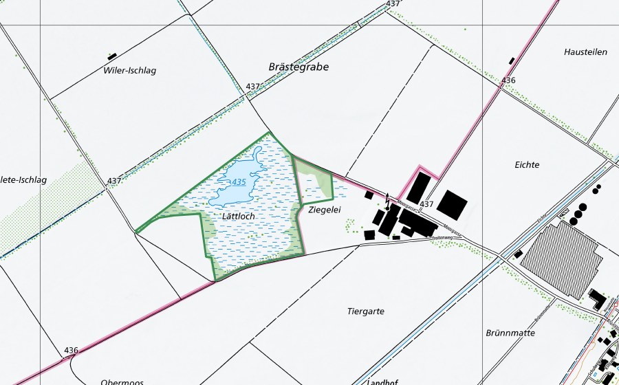 Carte nationale swisstopo avec le périmètre protégé de Fräschels -  Weiher (Réserve naturelle)