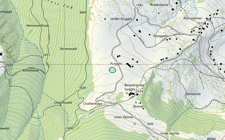 Landeskarte swisstopo mit dem Schutzperimeter von Furgglissee (Naturschutzgebiet)