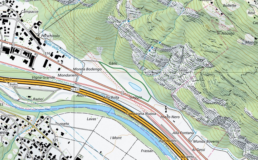 Landeskarte swisstopo mit dem Schutzperimeter von Gàisc (Naturschutzgebiet)