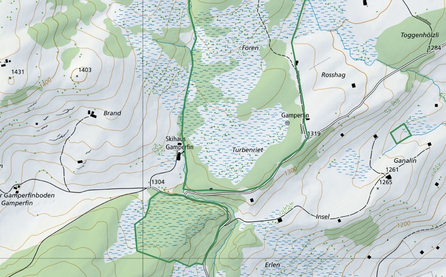 Carta nazionale swisstopo con il perimetro protetto di Gamperfin (Riserva naturale)