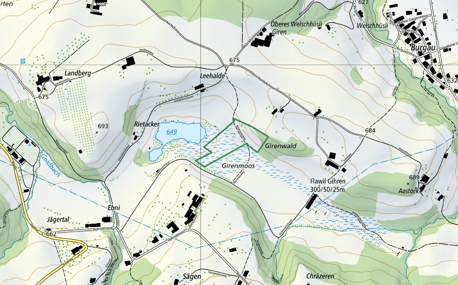 Carte nationale swisstopo avec le périmètre protégé de Gihrenmoos (Réserve naturelle)