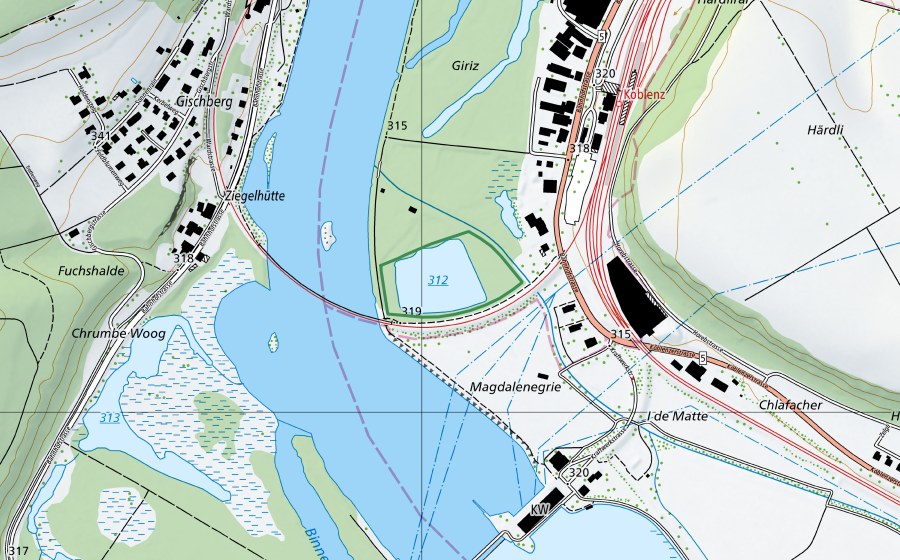 Landeskarte swisstopo mit dem Schutzperimeter von Giritz (Naturschutzgebiet)