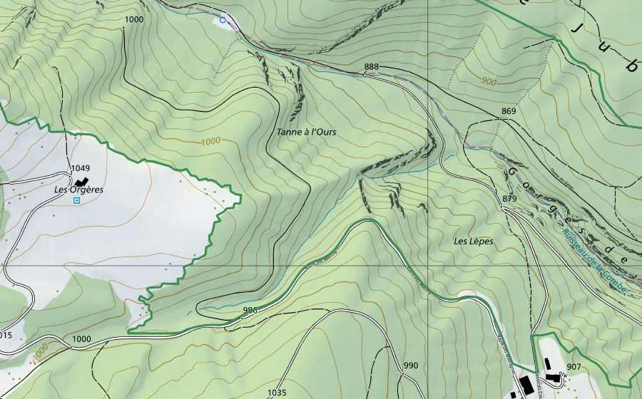 Carta nazionale swisstopo con il perimetro protetto di Gorges de Moinsel (Riserva naturale)