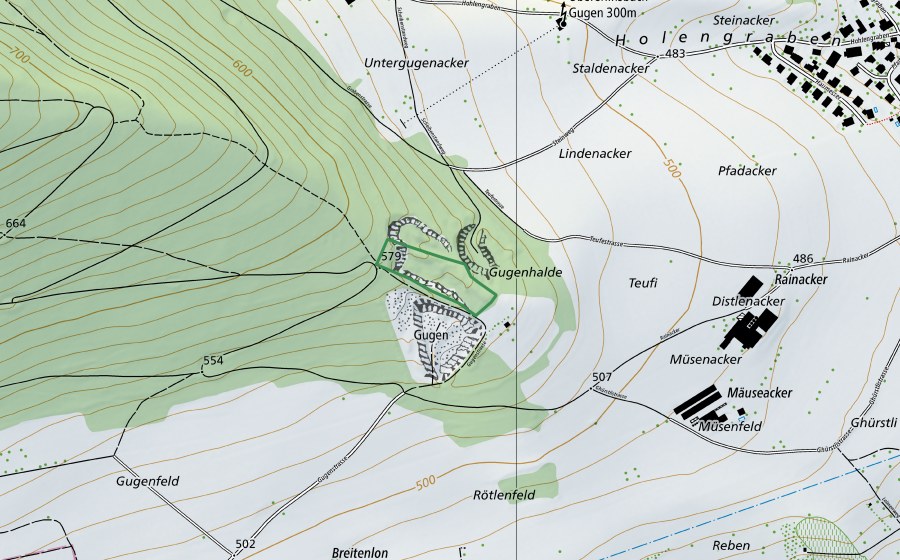 Carte nationale swisstopo avec le périmètre protégé de Gugen (Réserve naturelle)
