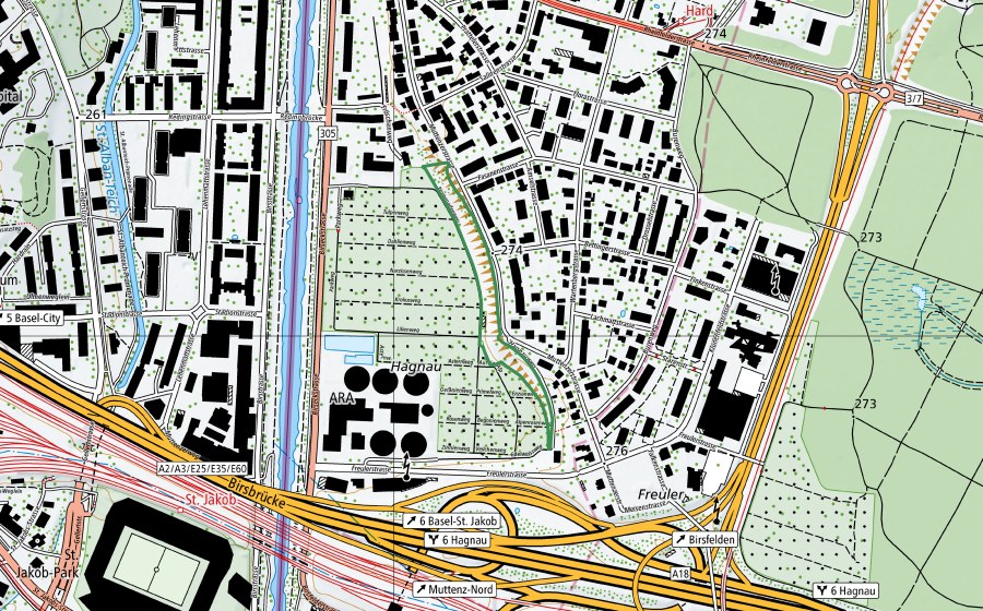 Carte nationale swisstopo avec le périmètre protégé de Hagnau (Réserve naturelle)